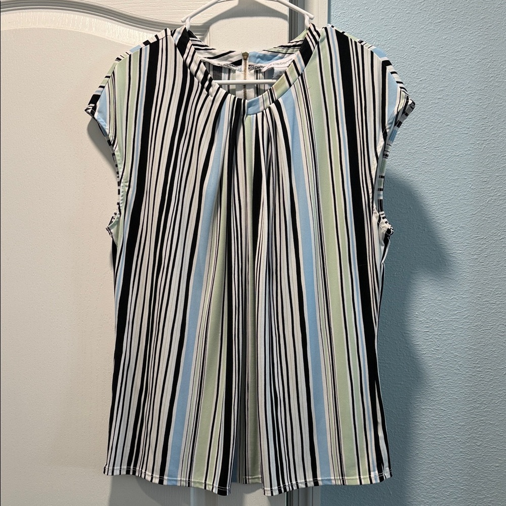 Liz Claiborne Black, White, Blue, and Green Striped Blouse